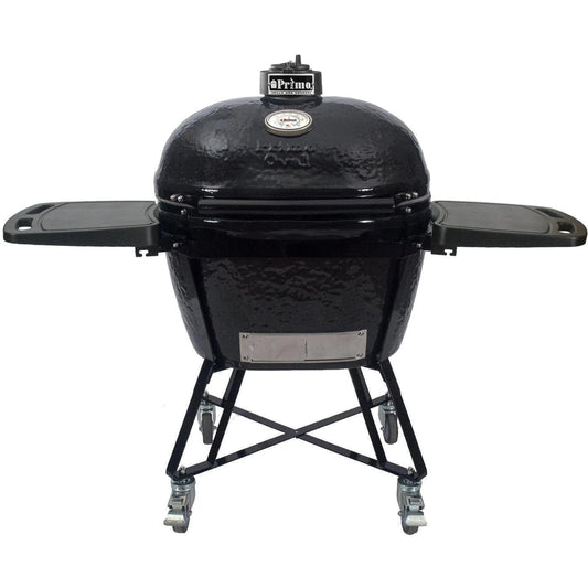 Primo All-In-One Oval XL 400 Ceramic Kamado Grill With Cradle, Side Shelves, And Stainless Steel Grates - 7800