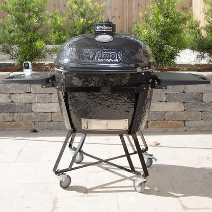 Primo All-In-One Oval XL 400 Ceramic Kamado Grill With Cradle, Side Shelves, And Stainless Steel Grates - 7800