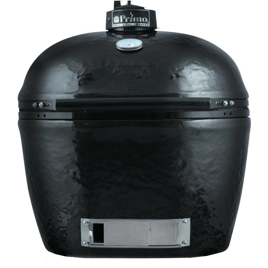 Primo Oval XL 400 Ceramic Kamado Grill On Curved Cypress Table With Stainless Steel Grates - 778 image 1